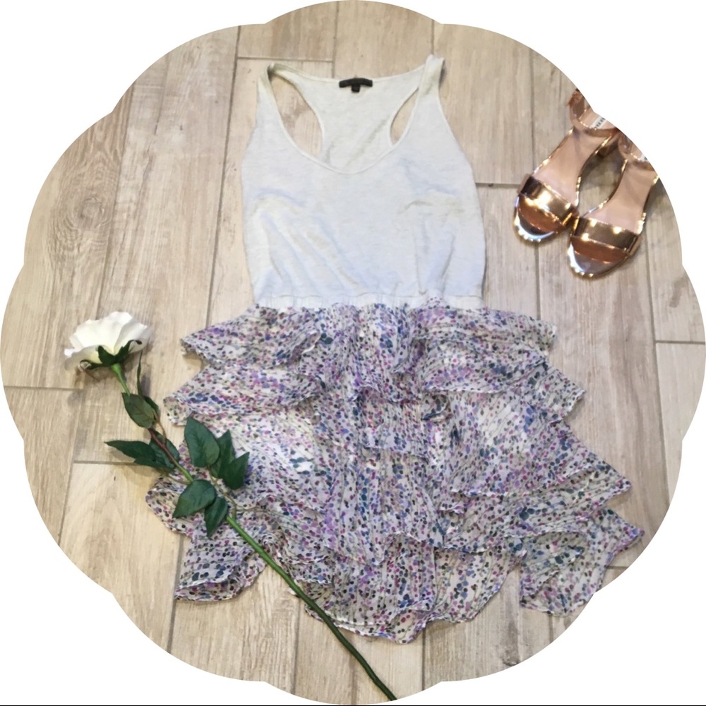 Grey Tank Dress with Watercolor Patterned Skirt